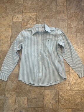 Brooks Brothers Light green and White Striped Dress Shirt